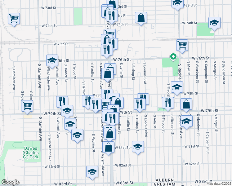 map of restaurants, bars, coffee shops, grocery stores, and more near in Chicago