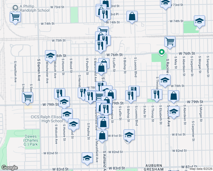 map of restaurants, bars, coffee shops, grocery stores, and more near in Chicago