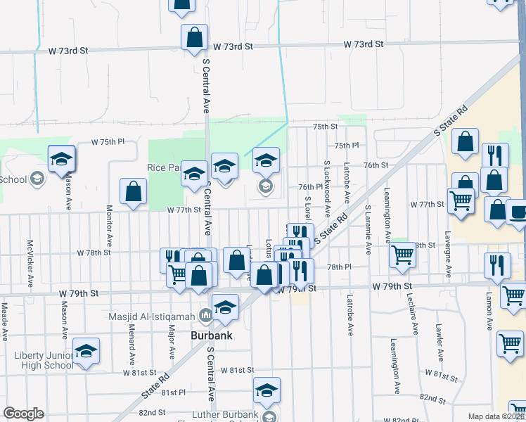 map of restaurants, bars, coffee shops, grocery stores, and more near 7700 Lotus Avenue in Burbank