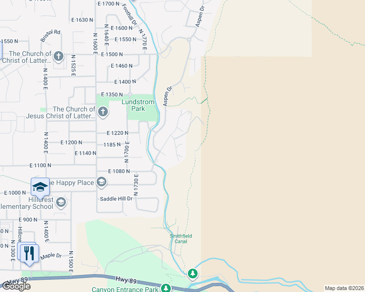 map of restaurants, bars, coffee shops, grocery stores, and more near 1172 Circle View Drive in Logan