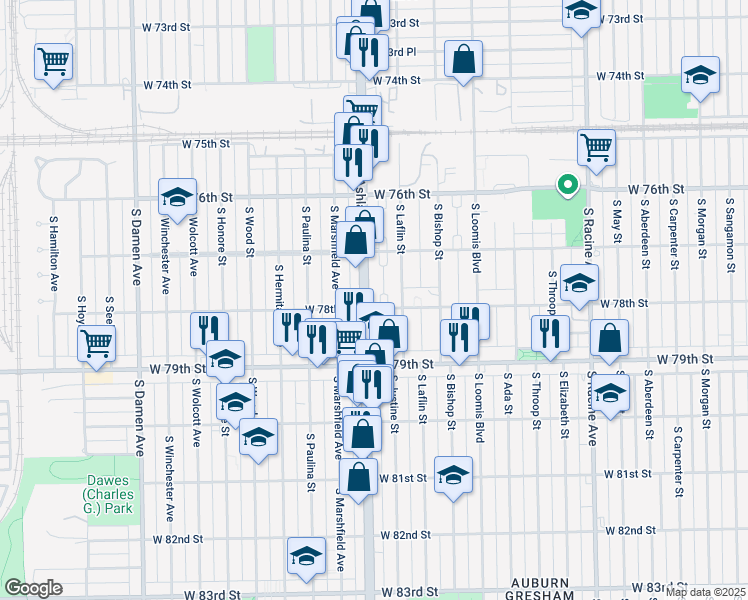 map of restaurants, bars, coffee shops, grocery stores, and more near in Chicago