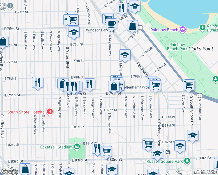 map of restaurants, bars, coffee shops, grocery stores, and more near in Chicago