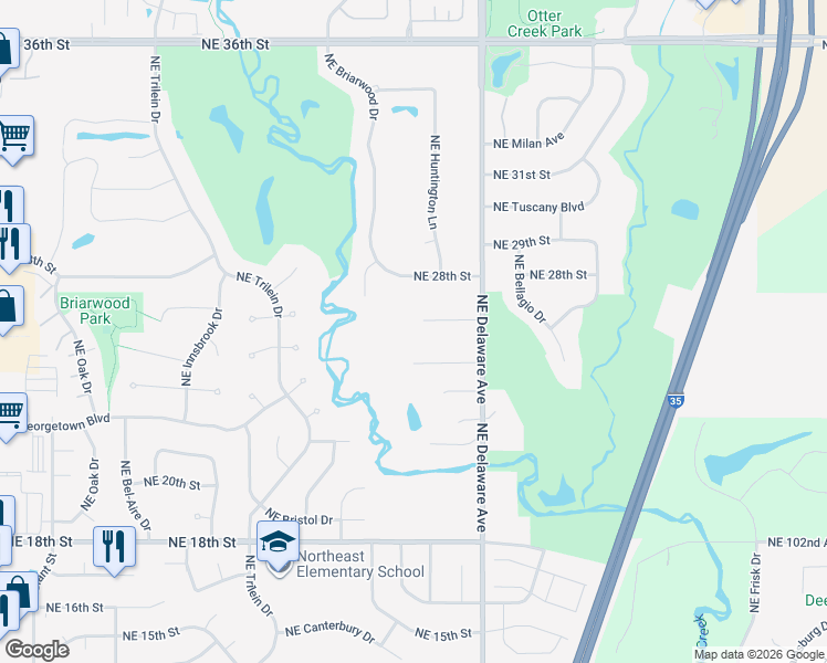 map of restaurants, bars, coffee shops, grocery stores, and more near 905 Northeast 25th Court in Ankeny