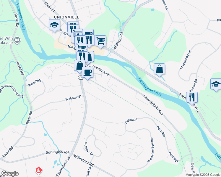 map of restaurants, bars, coffee shops, grocery stores, and more near 11 Barwood Manor in Farmington