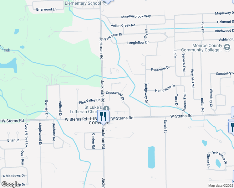 map of restaurants, bars, coffee shops, grocery stores, and more near 7473 Crosscreek Drive in Temperance
