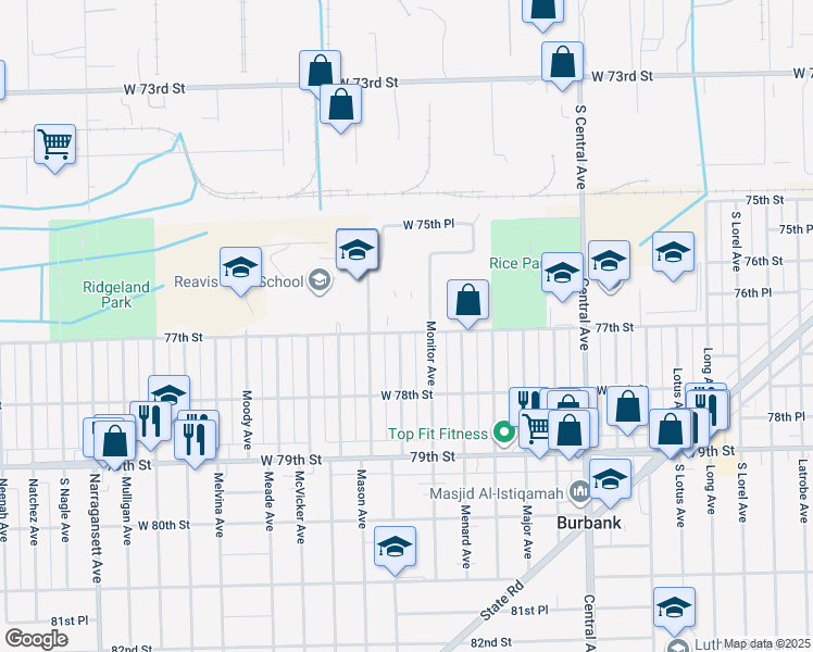 map of restaurants, bars, coffee shops, grocery stores, and more near 5846 77th Street in Burbank
