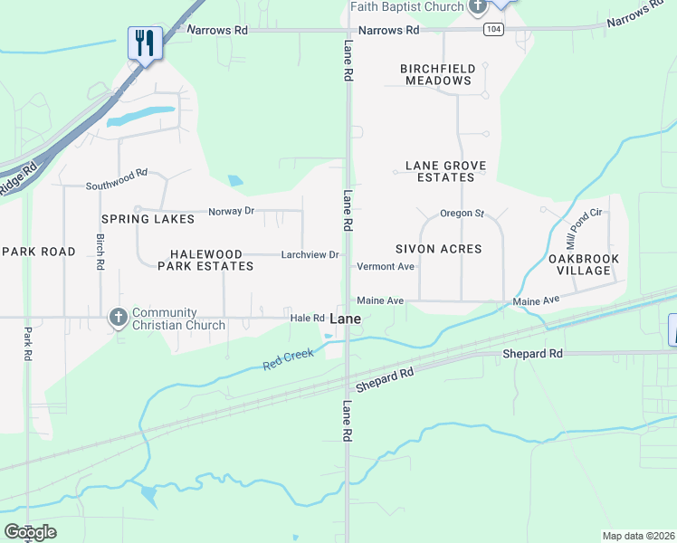 map of restaurants, bars, coffee shops, grocery stores, and more near 4410 Lane Road in Painesville