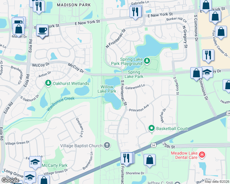 map of restaurants, bars, coffee shops, grocery stores, and more near 83 Saint Croix Court in Aurora