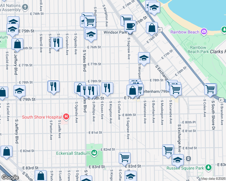 map of restaurants, bars, coffee shops, grocery stores, and more near in Chicago