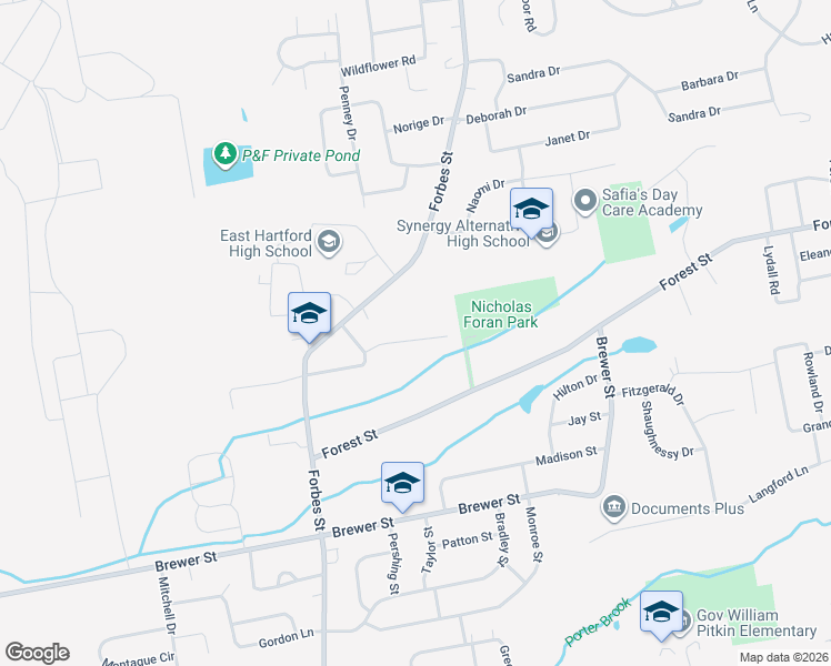 map of restaurants, bars, coffee shops, grocery stores, and more near 44 Barbonsel Road in East Hartford