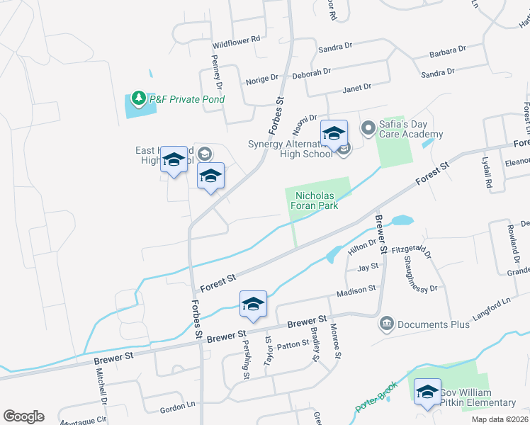 map of restaurants, bars, coffee shops, grocery stores, and more near 44 Barbonsel Road in East Hartford