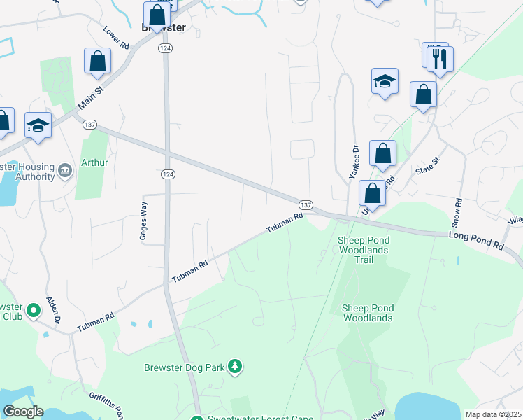 map of restaurants, bars, coffee shops, grocery stores, and more near 352 Long Pond Road in Brewster