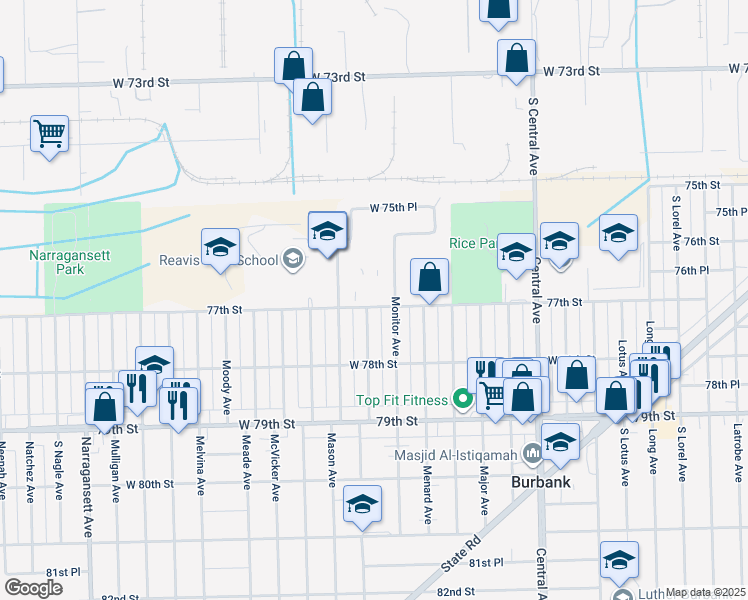map of restaurants, bars, coffee shops, grocery stores, and more near 5846 77th Street in Burbank
