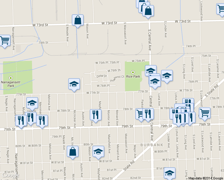map of restaurants, bars, coffee shops, grocery stores, and more near 5776 West 77th Street in Burbank
