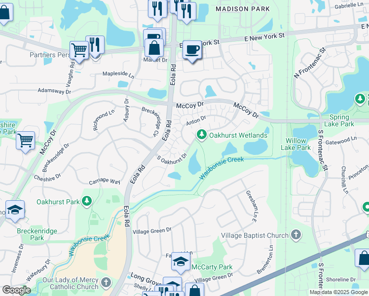 map of restaurants, bars, coffee shops, grocery stores, and more near 3002 Anton Drive in Aurora