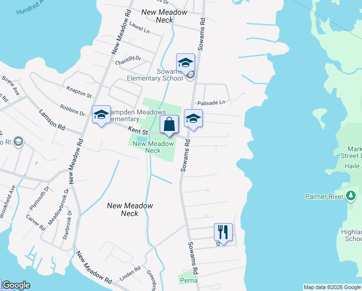 map of restaurants, bars, coffee shops, grocery stores, and more near 286 Sowams Road in Barrington