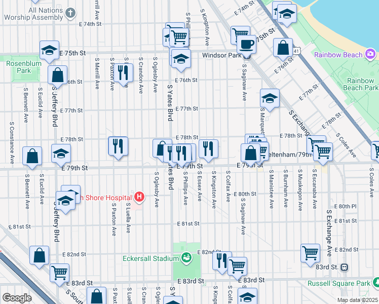 map of restaurants, bars, coffee shops, grocery stores, and more near in Chicago