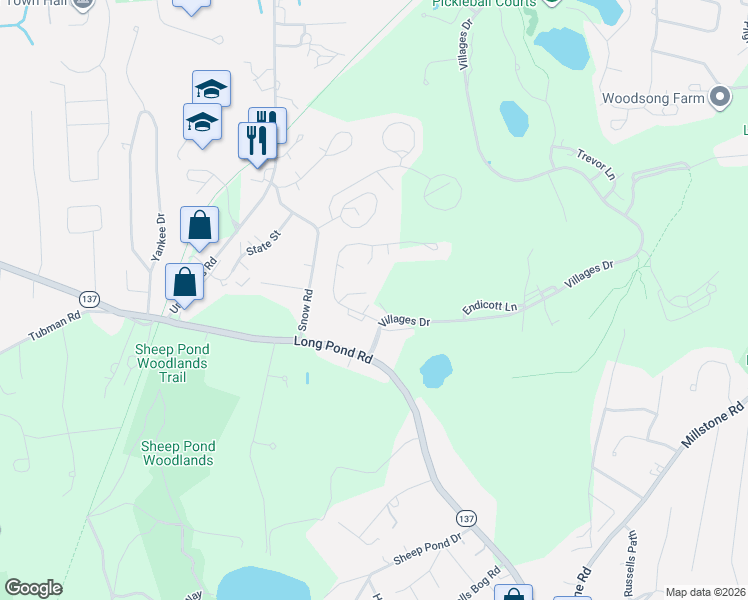 map of restaurants, bars, coffee shops, grocery stores, and more near 18 Billington Lane in Brewster