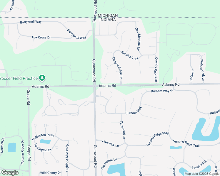 map of restaurants, bars, coffee shops, grocery stores, and more near 51017 Woodcliff Court in Granger