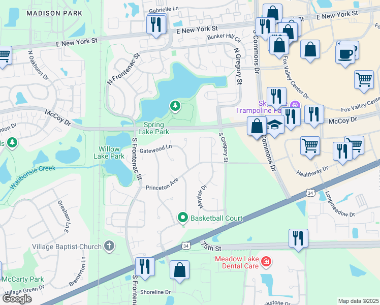 map of restaurants, bars, coffee shops, grocery stores, and more near 3648 Gatewood Lane in Aurora