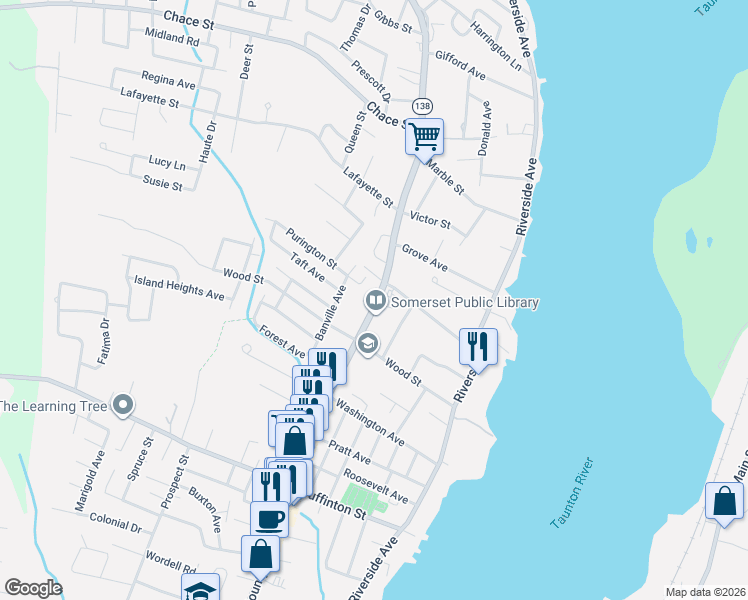 map of restaurants, bars, coffee shops, grocery stores, and more near 1411 County Street in Somerset