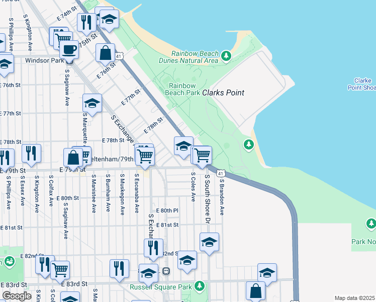 map of restaurants, bars, coffee shops, grocery stores, and more near in Chicago