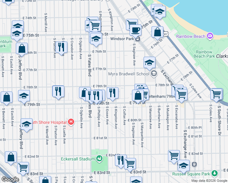 map of restaurants, bars, coffee shops, grocery stores, and more near in Chicago