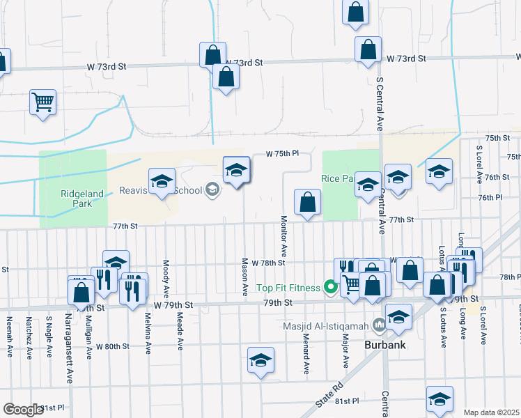 map of restaurants, bars, coffee shops, grocery stores, and more near 5846 77th Street in Burbank