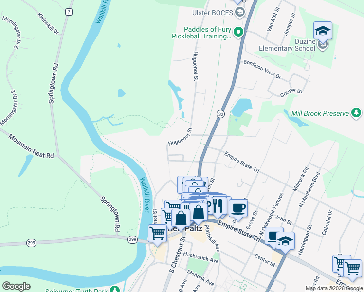 map of restaurants, bars, coffee shops, grocery stores, and more near 6 Broadhead Avenue in New Paltz