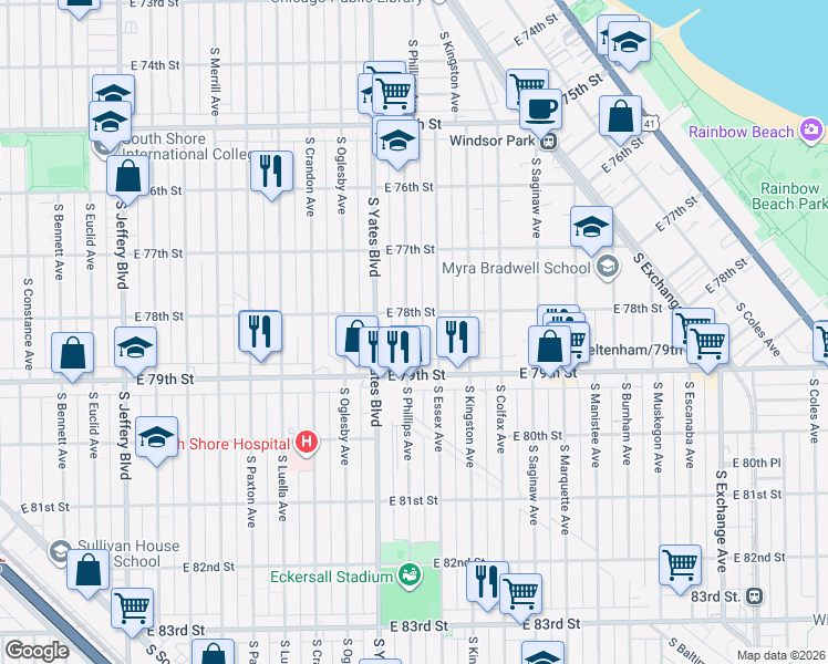 map of restaurants, bars, coffee shops, grocery stores, and more near in Chicago