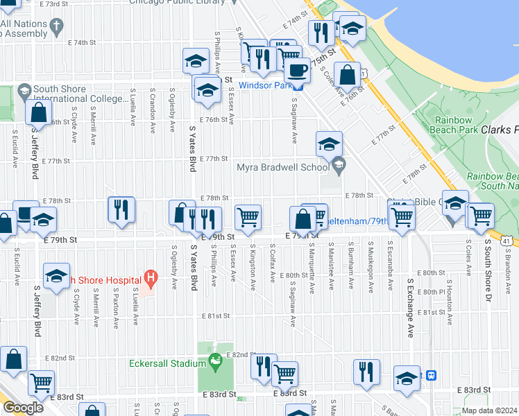 map of restaurants, bars, coffee shops, grocery stores, and more near in Chicago
