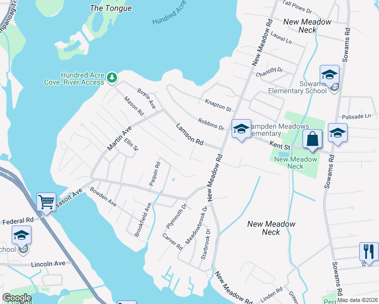 map of restaurants, bars, coffee shops, grocery stores, and more near 3 Tanglewood Drive in Barrington