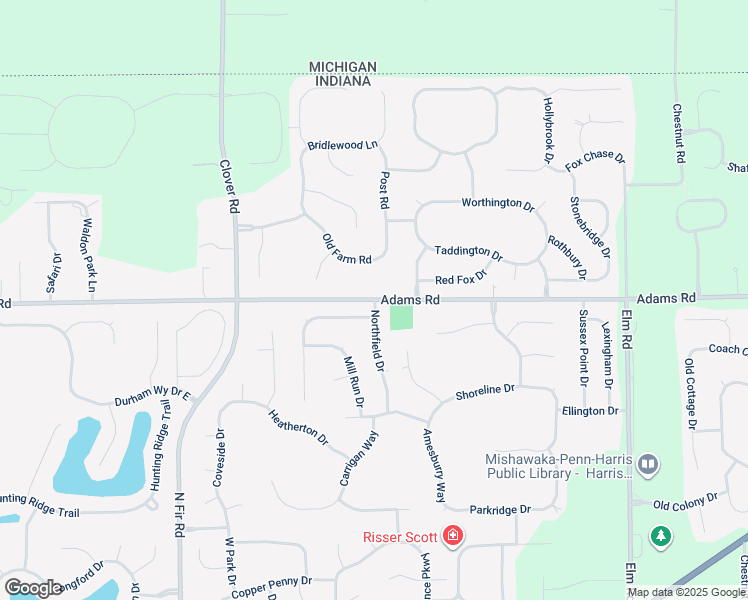 map of restaurants, bars, coffee shops, grocery stores, and more near 14584 Adams Road in Granger