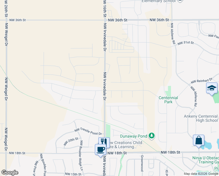 map of restaurants, bars, coffee shops, grocery stores, and more near 10674 Northwest Irvinedale Drive in Ankeny
