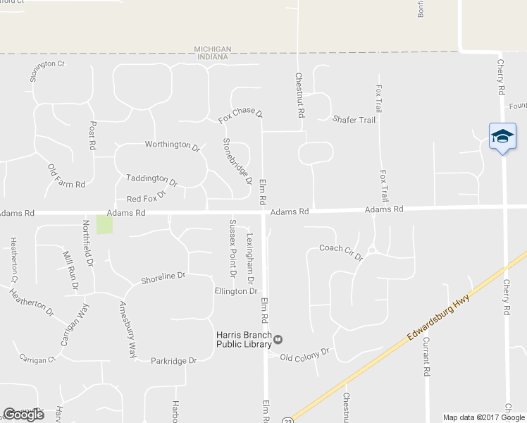 map of restaurants, bars, coffee shops, grocery stores, and more near 50498 Elm Road in Granger