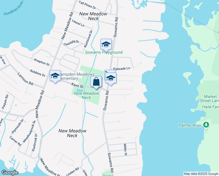 map of restaurants, bars, coffee shops, grocery stores, and more near 303 Sowams Road in Barrington