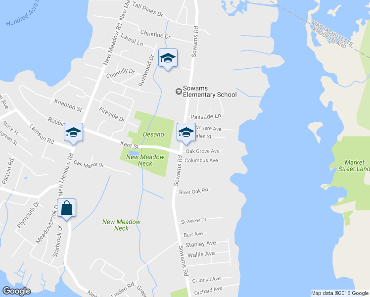 map of restaurants, bars, coffee shops, grocery stores, and more near 303 Sowams Road in Barrington