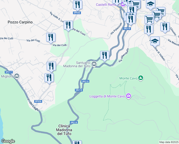 map of restaurants, bars, coffee shops, grocery stores, and more near 109 Via Roma in Città metropolitana di Roma Capitale