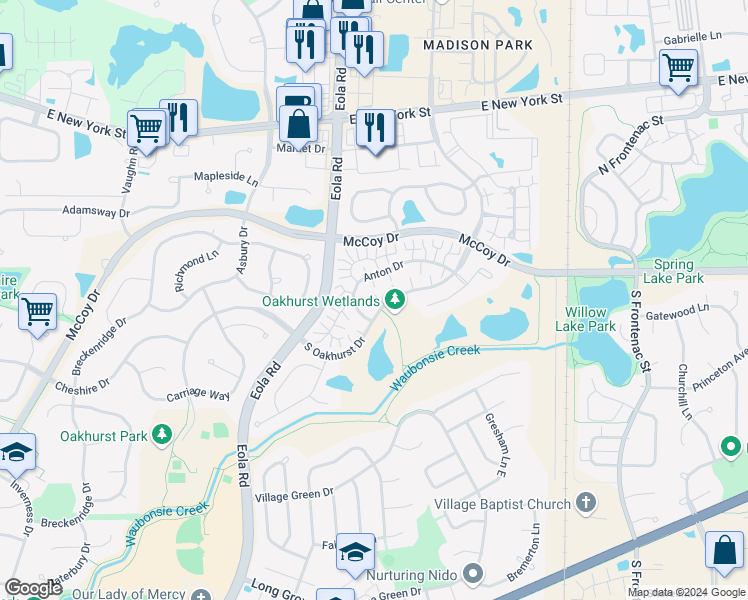 map of restaurants, bars, coffee shops, grocery stores, and more near 3027 Anton Drive in Aurora