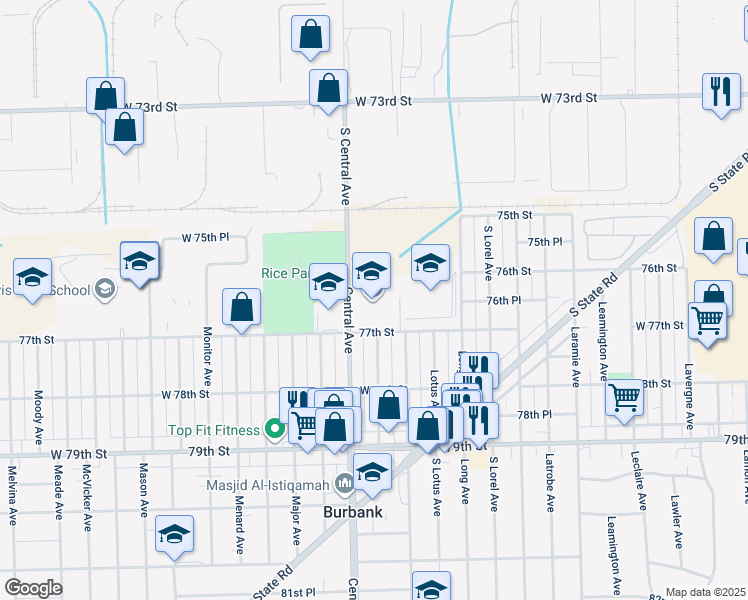 map of restaurants, bars, coffee shops, grocery stores, and more near 5556 West 77th Street in Burbank
