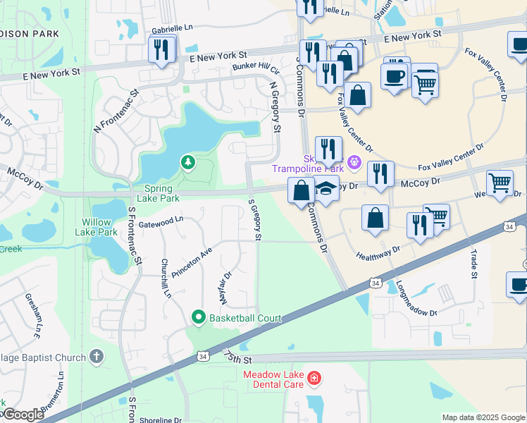 map of restaurants, bars, coffee shops, grocery stores, and more near 3817 McCoy Drive in Aurora