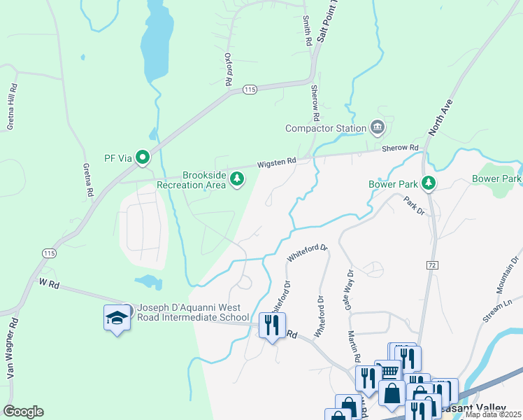 map of restaurants, bars, coffee shops, grocery stores, and more near 32 Spring Creek Drive in Pleasant Valley