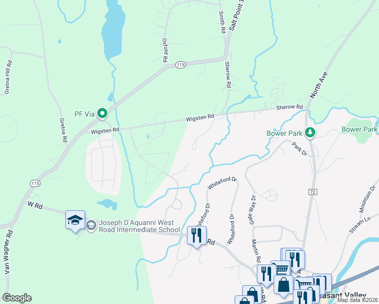 map of restaurants, bars, coffee shops, grocery stores, and more near 32 Spring Creek Drive in Pleasant Valley
