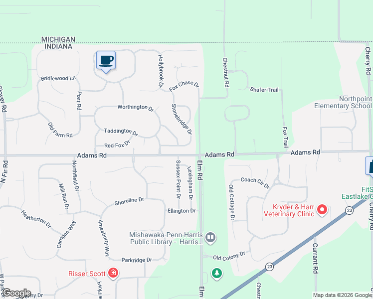 map of restaurants, bars, coffee shops, grocery stores, and more near 50907-50999 Stonebridge Drive in Granger