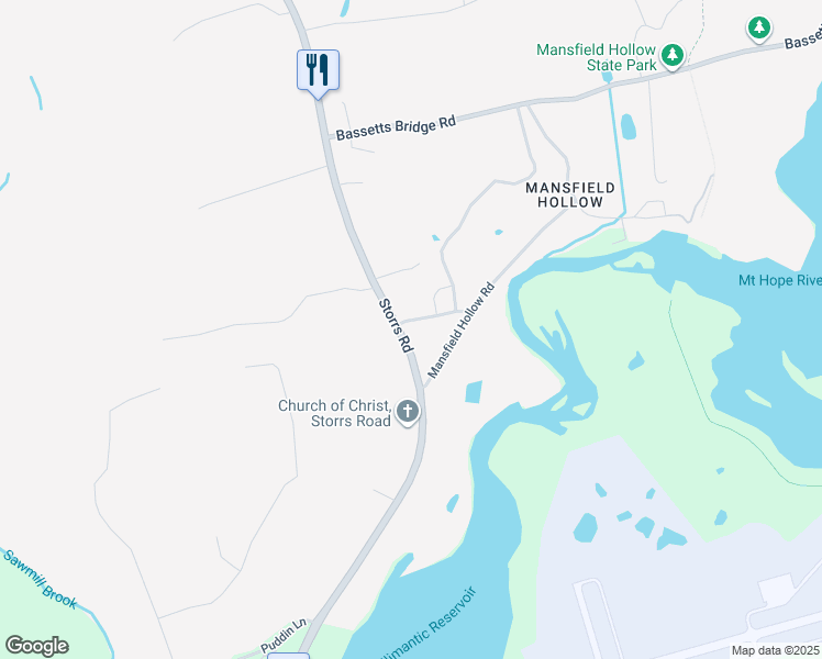 map of restaurants, bars, coffee shops, grocery stores, and more near 372 Storrs Road in Mansfield