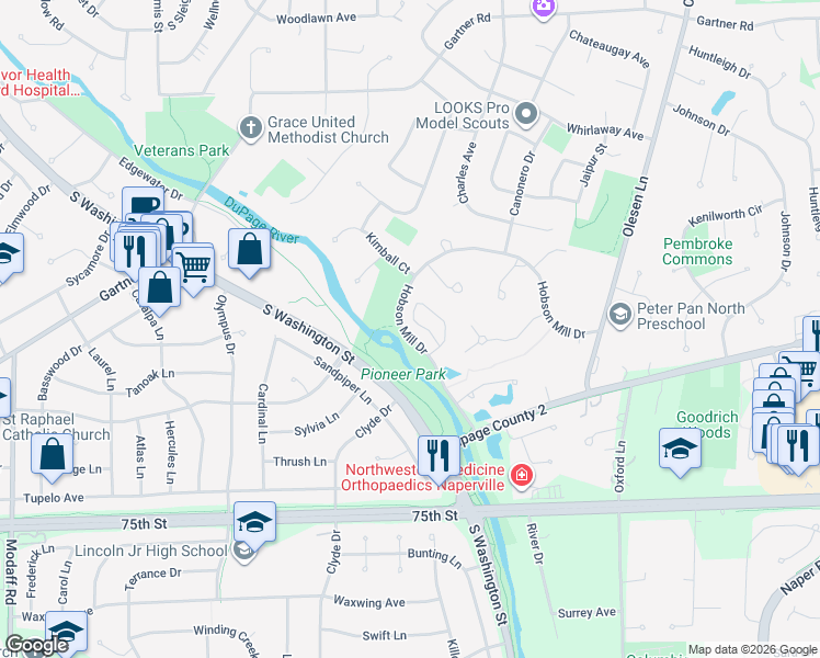 map of restaurants, bars, coffee shops, grocery stores, and more near 471 Le Provence Circle in Naperville