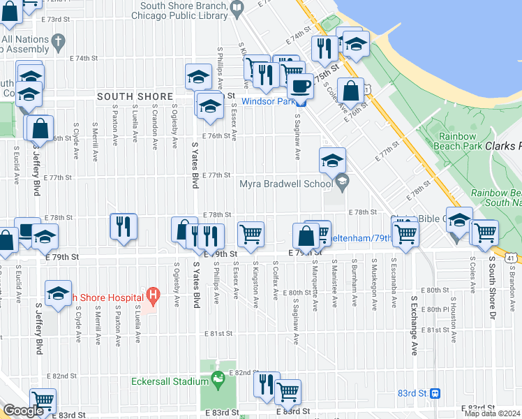 map of restaurants, bars, coffee shops, grocery stores, and more near in Chicago