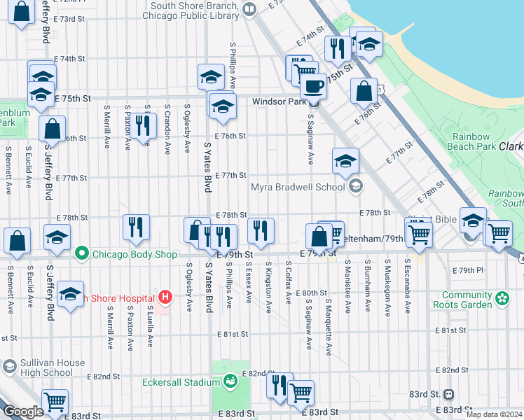 map of restaurants, bars, coffee shops, grocery stores, and more near in Chicago