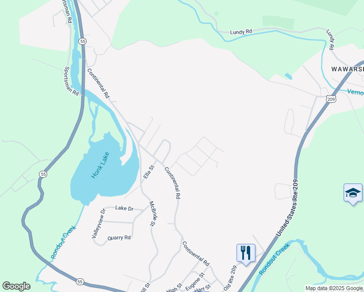 map of restaurants, bars, coffee shops, grocery stores, and more near 18 Vickie Drive in Napanoch
