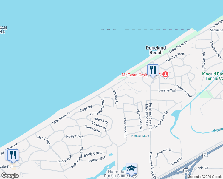 map of restaurants, bars, coffee shops, grocery stores, and more near 3111 Lake Shore Drive in Michigan City